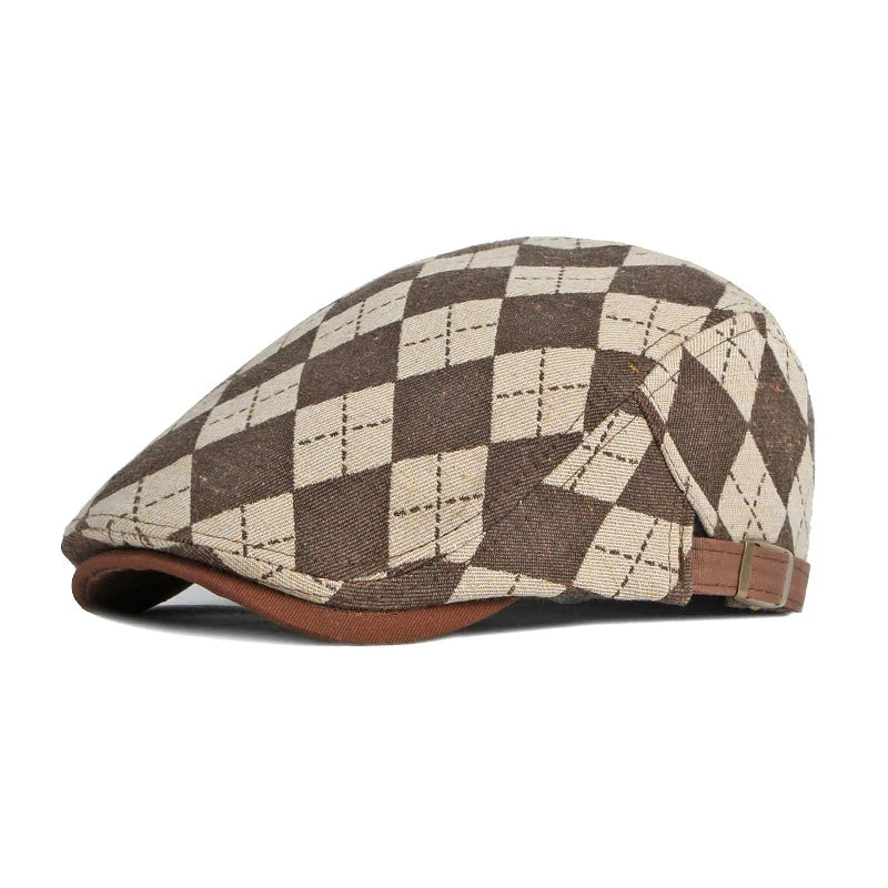 Spring Fall Men's Beret Hat Retro Plaid Herringbone Cap Forward Flat Peaked Cap Women Dailywear Sunshade Cabbie Driving Hat