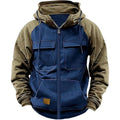 Men Zipper Patchwork Warm Fleece Sweatshirts Fashion Multi Pockets Men Casual Zip up Jacket  Autumn Winter Outdoor Tactic Hoodie