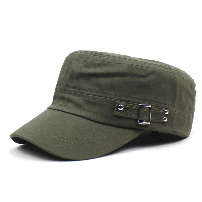 Men's Military Hat Spring/Summer Solid Color Cotton Flat Top Baseball Cap Side Button Duck Tongue Hat Sunscreen Sports Hat