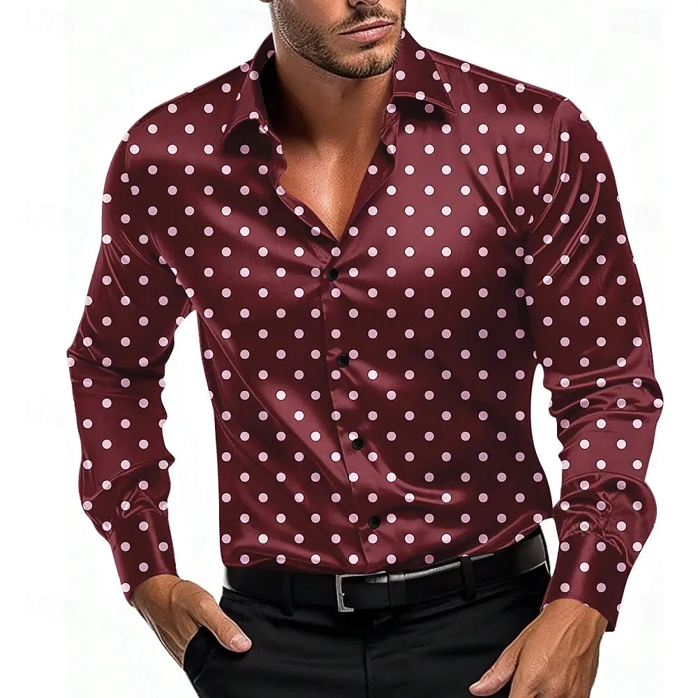 2026 Men's Geometric Round Dots Shirt  Long Sleeve Fashion Casual Vacation Dailywear Summer Spring  3D Print Button Up Shirts