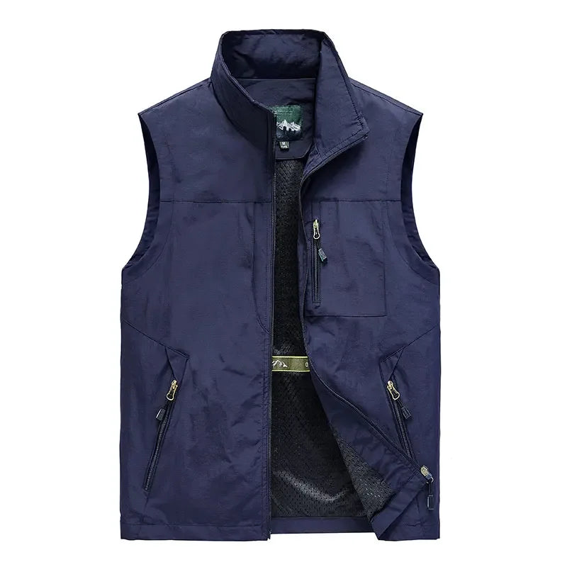 Men's Vests Mens Jacket Sleeveless Vest Spring Summer Autumn Casual Travels Hiking Work Vest Multi-pockets Vest Waistcoat 5XL