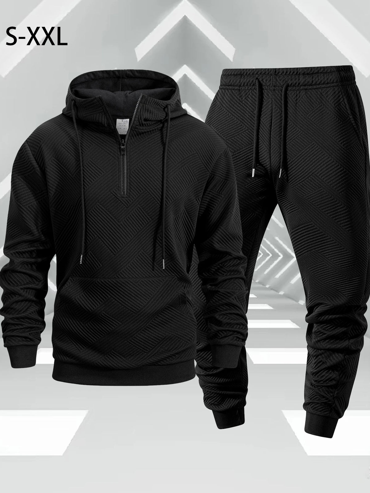 Autumn Outdoor Tracksuit Men's Zippered Hooded Sweatshirt + Pants Two-piece Set Solid Color Casual Sportswear Male Warmth Set