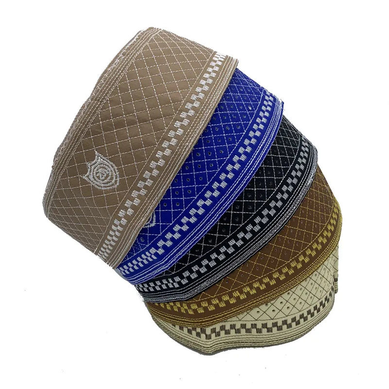 Muslim Men Prayer Hat Cotton Embroidery Men's Islam Ramadan Hats Islamic Clothing Accessories Caps Arabia Middle East Cap