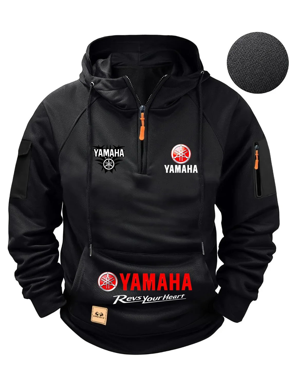 2026 new Yamaha autumn and winter retro heavyweight men's fleece hooded sweatshirt long sleeved motorcycle casual jacket