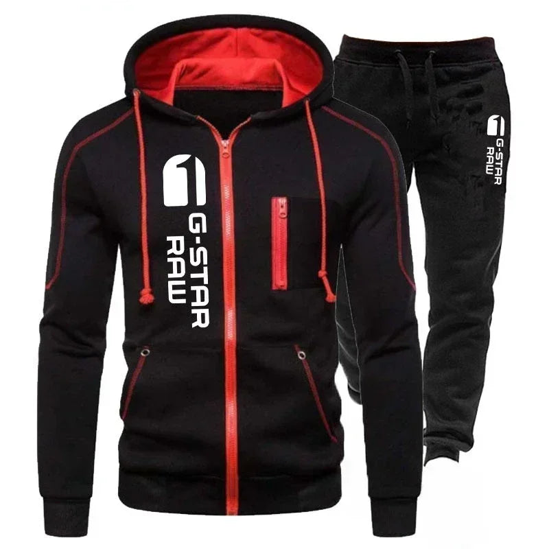 Autumn and Winter 2025 New Men's zippered jacket sportswear set, outdoor jogging men's casual sweatshirt + Pants 2-piece set