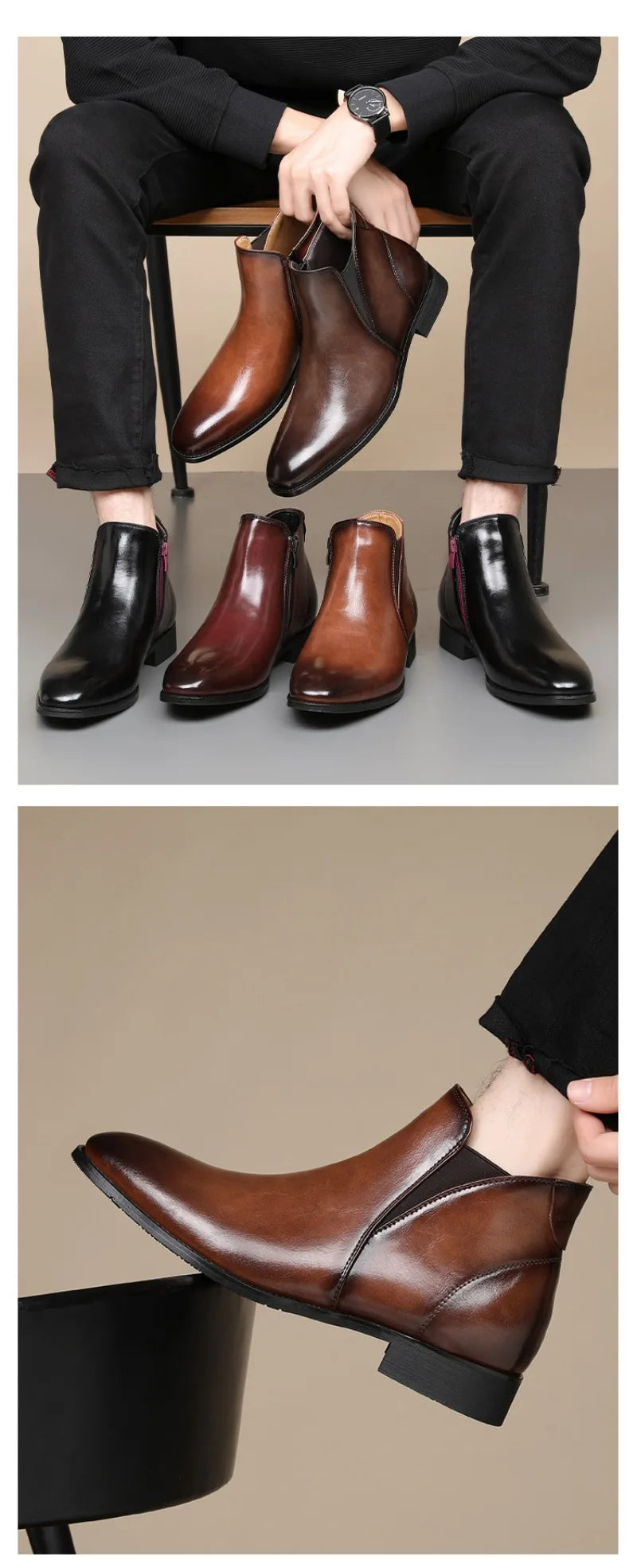 Men's Chelsea Boots Fashion British Style Short Boot Luxury High-Top Leather Boots for Men Business Men Dress Boots Botas Hombre