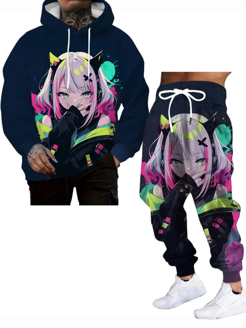 Japanese Anime 3d Print Hoodie 2pcs set Men Women Fashion Sexy Samurai Tracksuit Casual Autumn Clothes Y2k Hoodie jogging Set