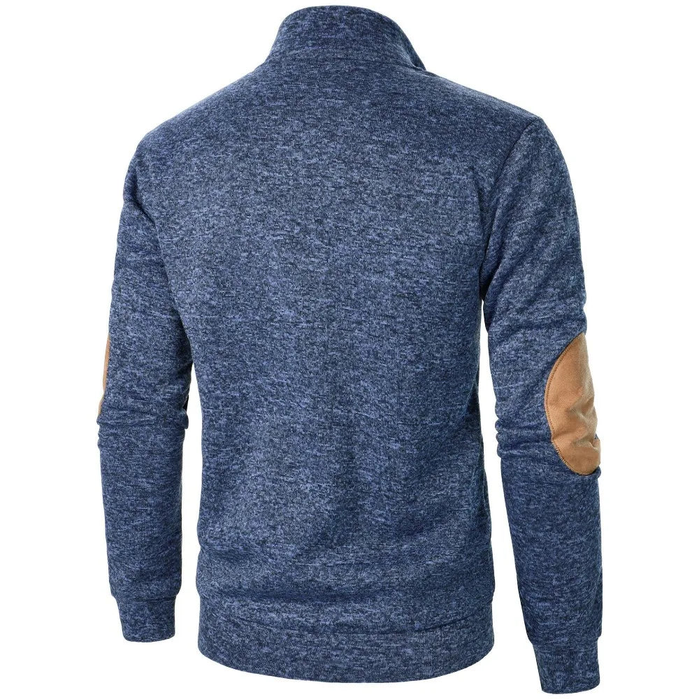 Men's Autumn Sweatshirt Patchwork Contrast Color Hoodies Stand Collar Men Botton Down Vintage Pullovers