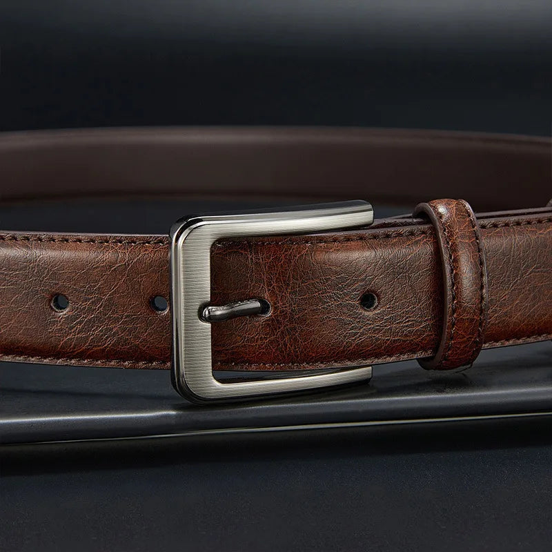 Men's Belt Boys Genuine Leather Belt Pin Buckle Belt Brown Middle-aged Youth Casual Trendy Men's Belt，Ideal for Gifting