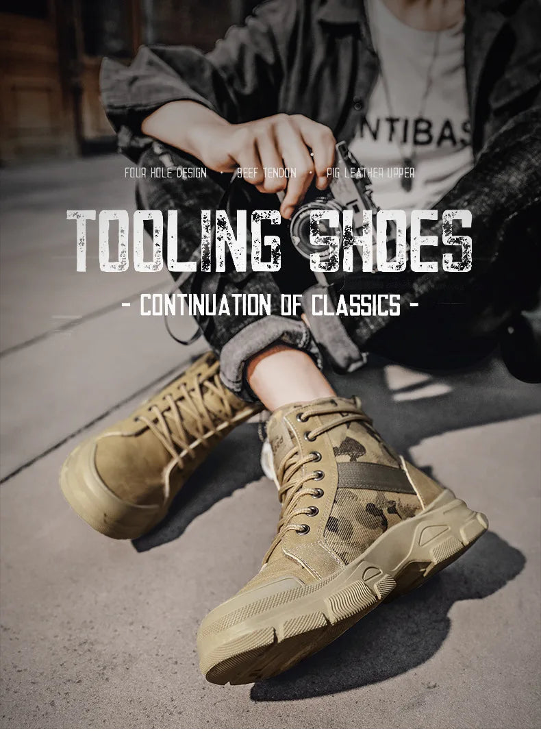 Men's Shoes Camouflage High Top Work Boots New Comfortable Sneakers Men Outdoor Hiking Shoes Men Non-Slip Lace-Up Platform Boots
