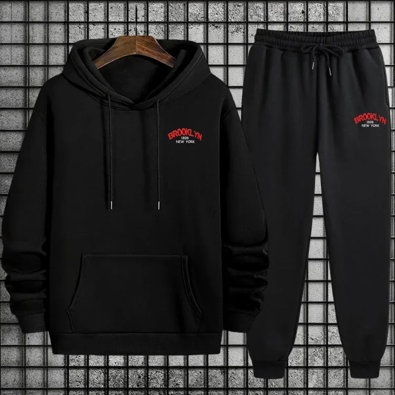Mens Tracksuit Casual Print Sweatshirt Sportswear Outdoors Sports Jogging Mens Clothing Single Piece Hoodies Pants Autumn Winter