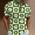 Men's Polo Shirt Summer Casual Short Sleeve Flower Print Buttons Polo Shirts Tops Fashion Pullover Tshirts Male Golf Wear