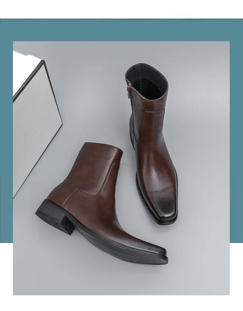 Men Boots Business Chelsea Boots Black Brown Side Zippers Men Casual Comfortable Fashionable Knight Shoes Zapatos Para Hombre