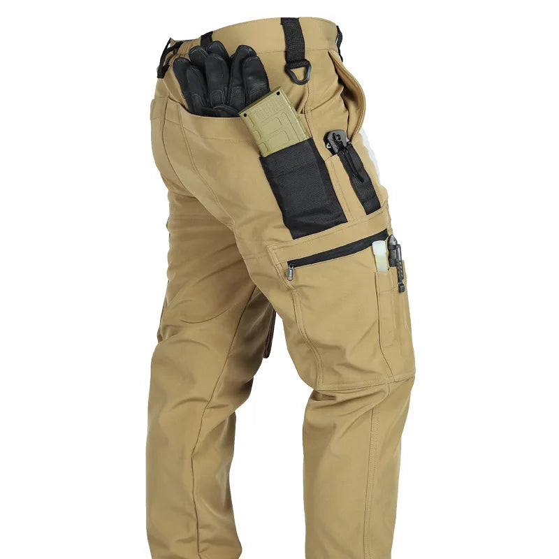 Men's Fleece Autumn Winter Warm Tactical Pants Softshell Outdoor Pants Cargo Work Hiking Sports Pants Military Multi Pockets