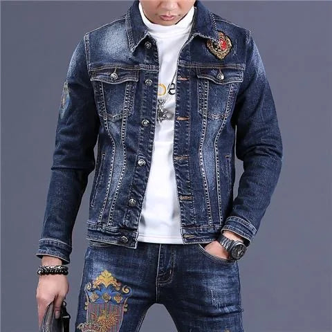 2025 Spring and Autumn New Men's Denim Suit Men's Fashion Brand Slim Fashion Pants Casual Jacket Men's Jacket