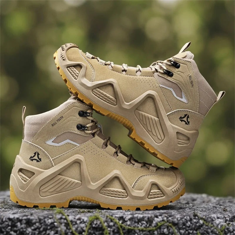 Hiking Boots Men Fashionable Outdoor Anti-slip Work Boots Lace Wear-resistant Sole All-terrain Walk Camping Travel Snow Boots