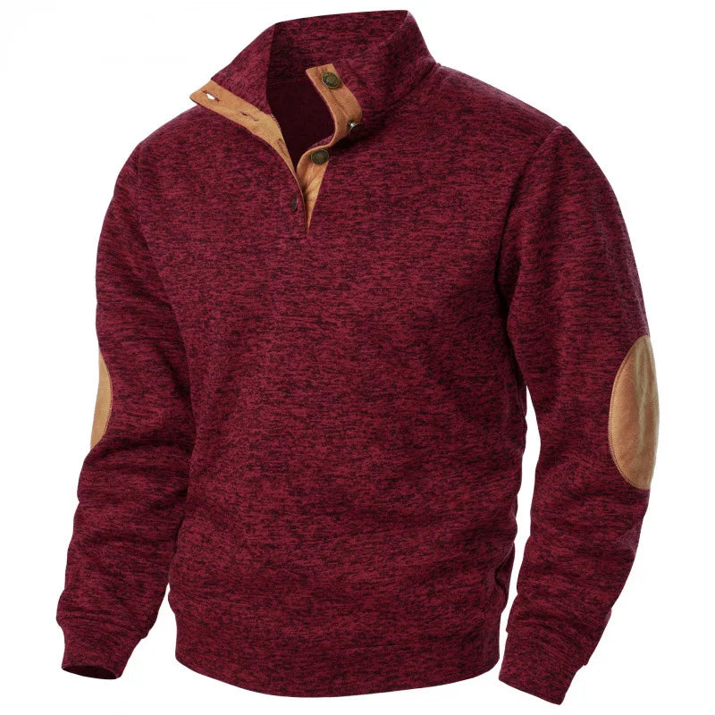 Men's Autumn Sweatshirt Patchwork Contrast Color Hoodies Stand Collar Men Botton Down Vintage Pullovers