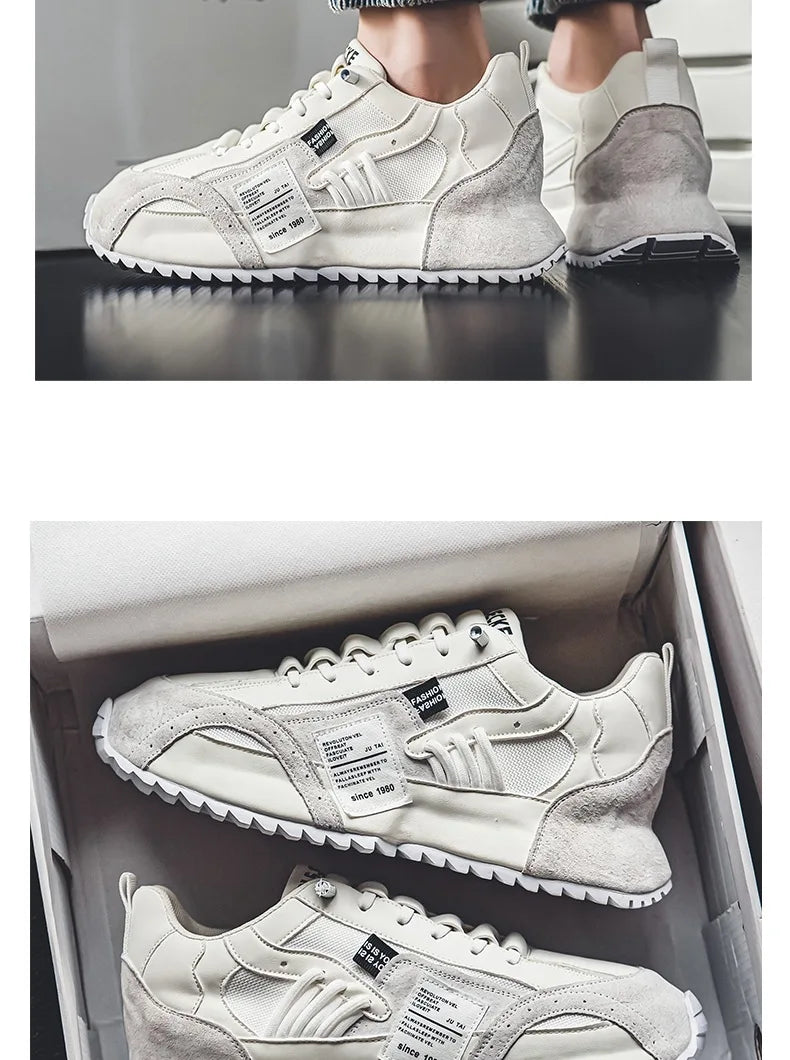 Men White Sneakers 2026 Spring Autumn Breathable Non Slip Running Shoes Lightweight Comfortable Fashion Cross Tied Casual Shoes
