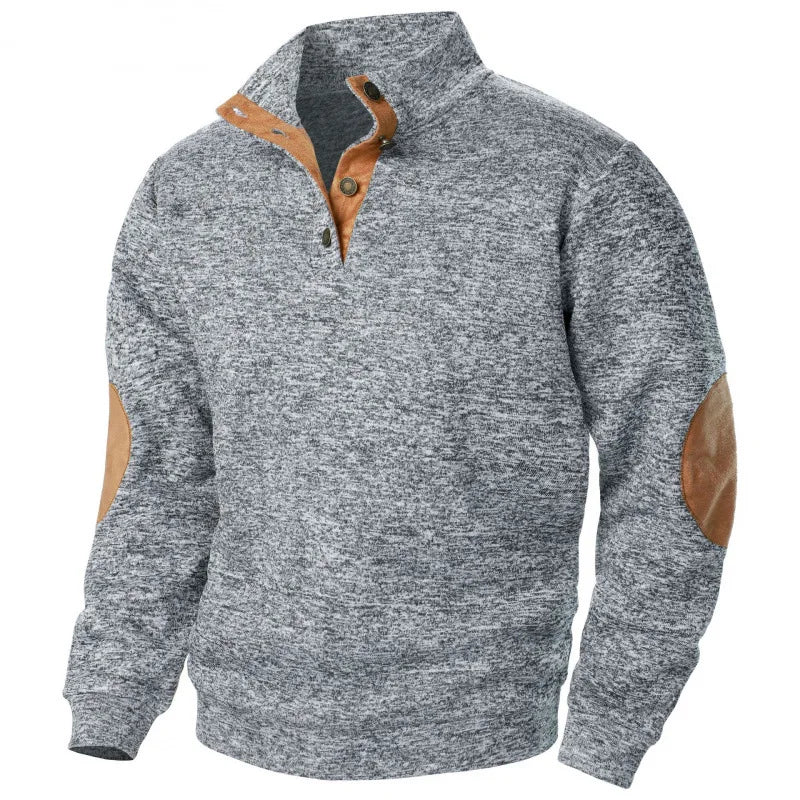 Men's Autumn Sweatshirt Patchwork Contrast Color Hoodies Stand Collar Men Botton Down Vintage Pullovers