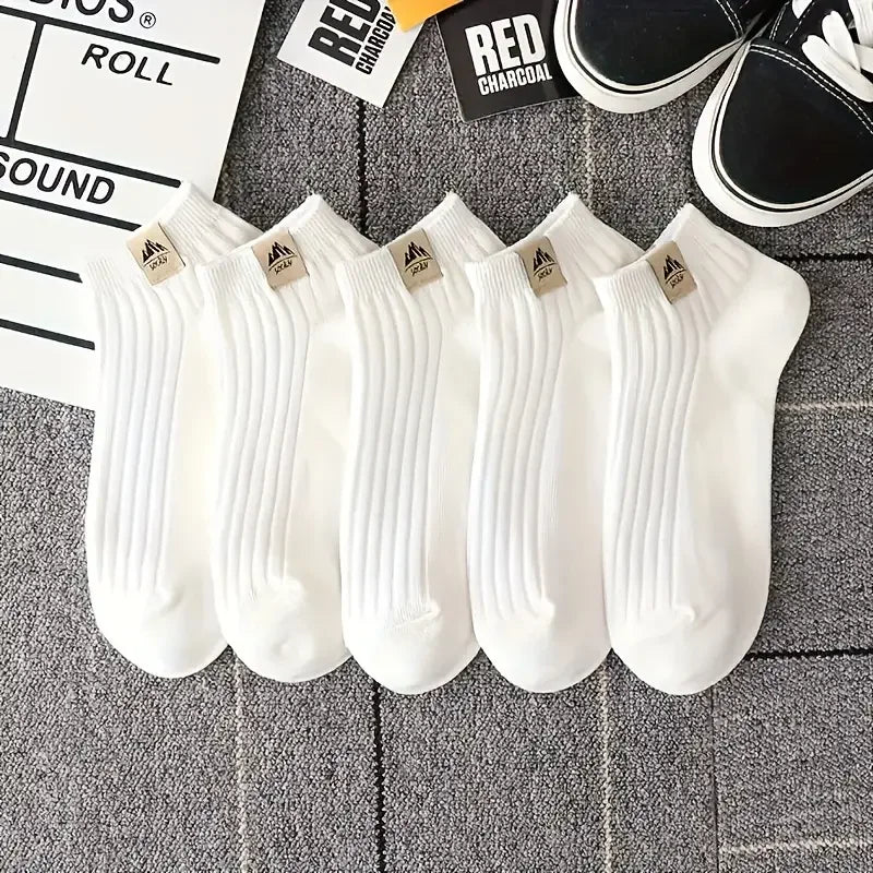 5/10 Pairs of High-Quality Men's Outdoor Sports Fitness Casual Socks in Black and White Color Comfortable and Soft Men's Socks