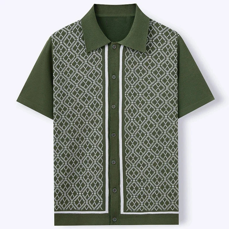 New Men Fashion Business Tops Casual Geometric Printed Knitted Polo Shirts Leisure Quality Short Sleeve Polos Jacquarded T-shirt