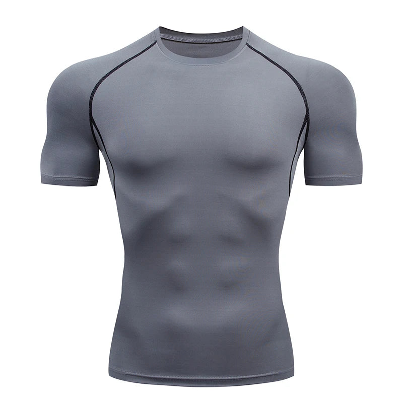 Men Gym Sport T-shirt Compression Elastic Quick Dry Tight Sweat-Wicking Breathable Jogging Running Fitness Athletic Workout Tee