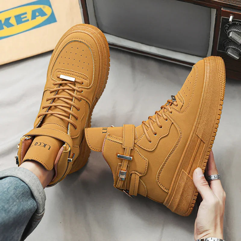 Men's High-top Sneakers Are Fashionable and Versatile.Thick-soled Casual Shoes Are Light, Trendy and Comfortable. White Sneakers