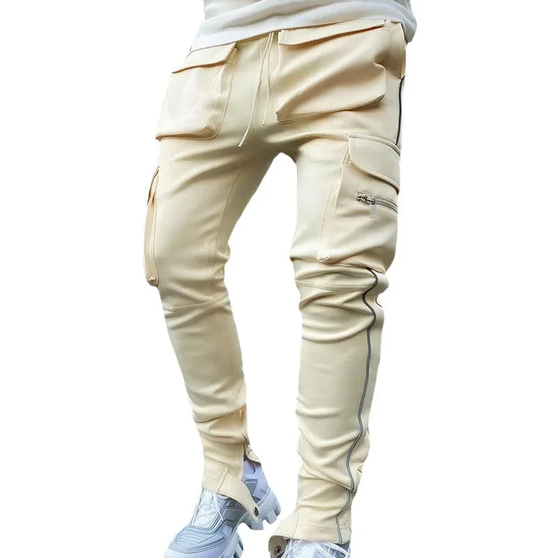 Summer Men's Jogging Sports Pants Multi-Pocket Sweatpants Running Trousers Men's Casual Joggers Cargo Reflective Hip Pop Pants