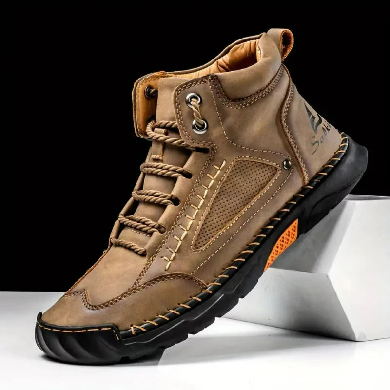 Men's Leather Ankle Boots Outdoor Casual Boots Vintage Soft Sneakers Flat Lace-up Boots Handmade Large Size Mens Shoes Botines