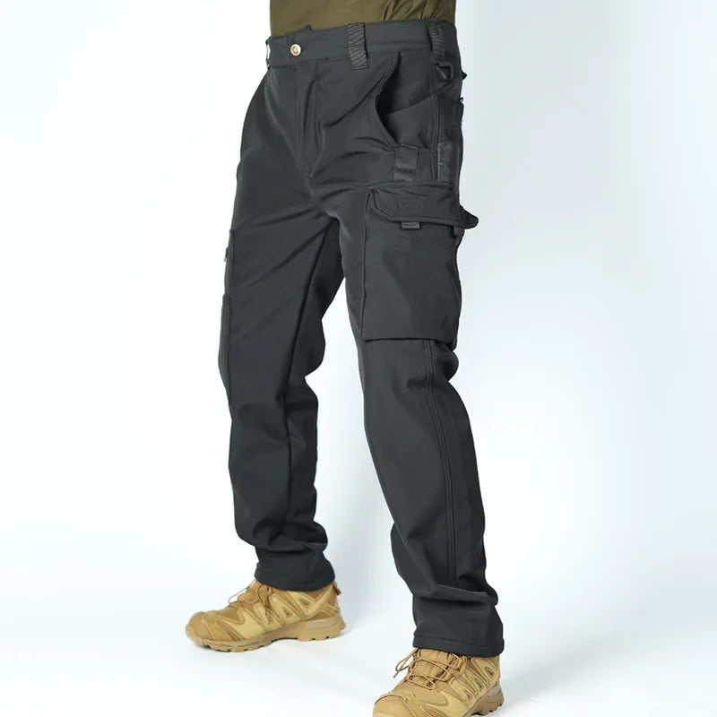 Men's Fleece Autumn Winter Warm Tactical Pants Softshell Outdoor Pants Cargo Work Hiking Sports Pants Military Multi Pockets