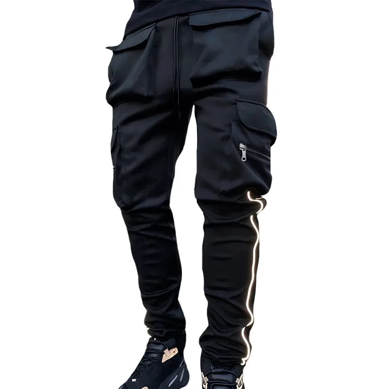 Summer Men's Jogging Sports Pants Multi-Pocket Sweatpants Running Trousers Men's Casual Joggers Cargo Reflective Hip Pop Pants