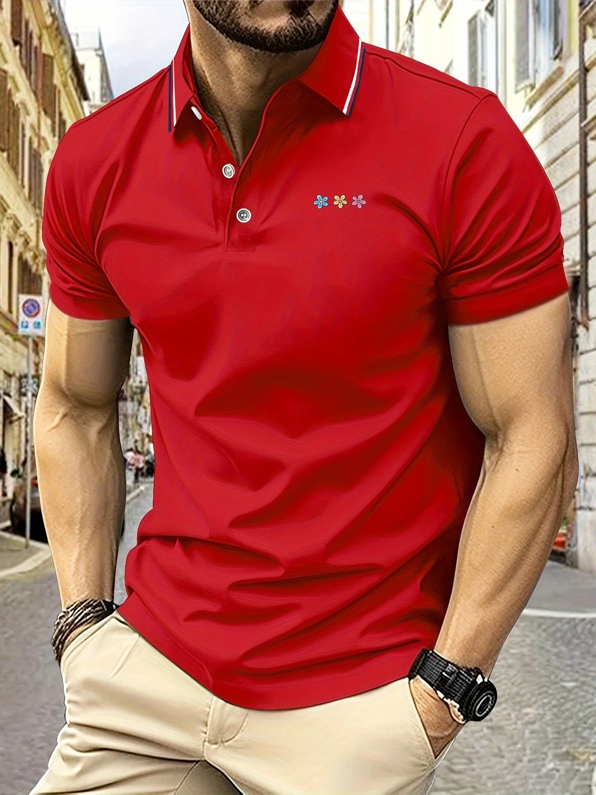 Men's Golf Polo Shirts Tricolor Flower Graphic Print Striped Collar Decor Short Sleeve Breathable Casual Daily Cool T-shirt