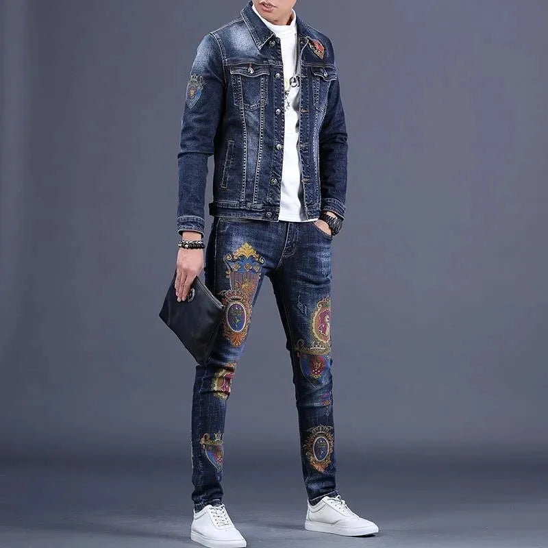 2025 Spring and Autumn New Men's Denim Suit Men's Fashion Brand Slim Fashion Pants Casual Jacket Men's Jacket