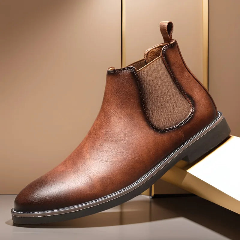 Men's Dress Boots Fashion Chelsea Boots Brand Business Casual Leather Shors Slip-on British Style Short Boots for Men 2026 Botas