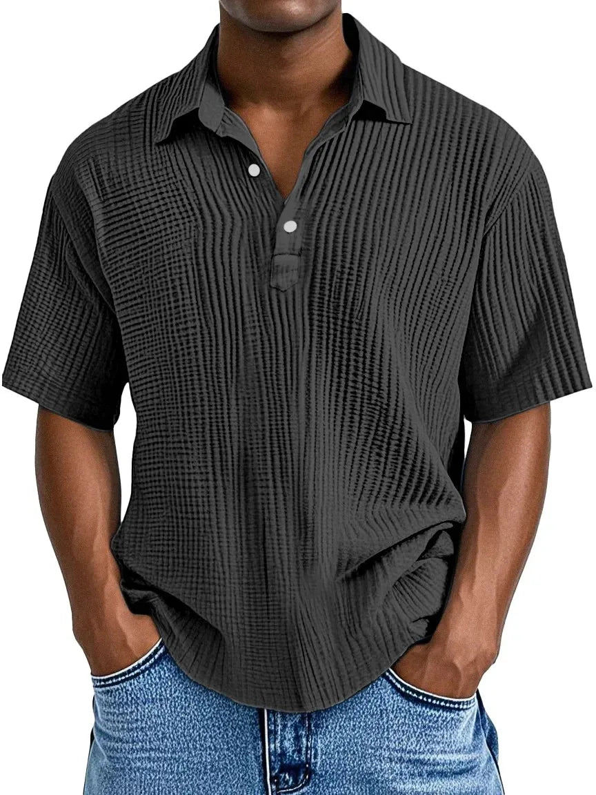 Polo Shirt Men 2025 Casual Button Short-Sleeved Summer Solid Color Casual Versatile Shirt Europe Men's Clothing