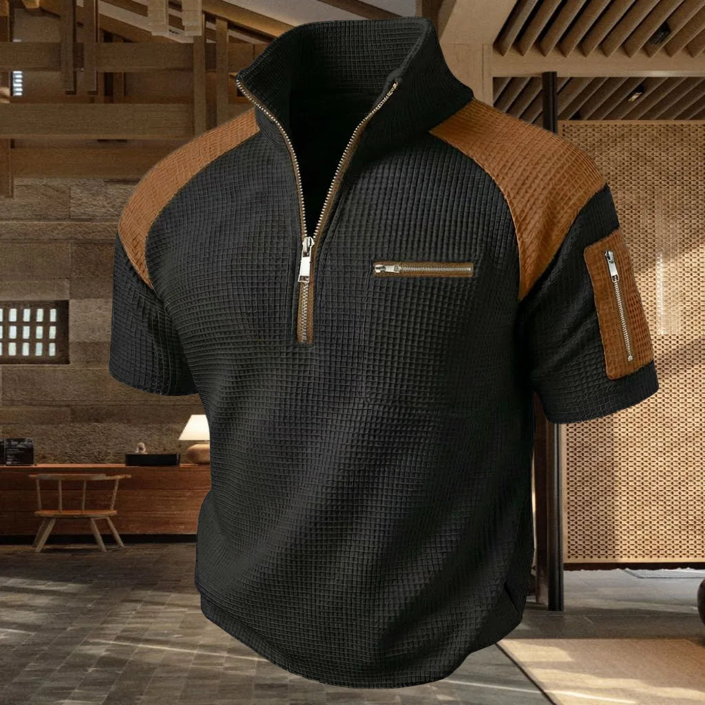 2026 Summer Men's Plaid Polo Shirt Short Sleeve Turn-Down Collar Zipper Tshirts for Men Casual Streetwear New Male Tops