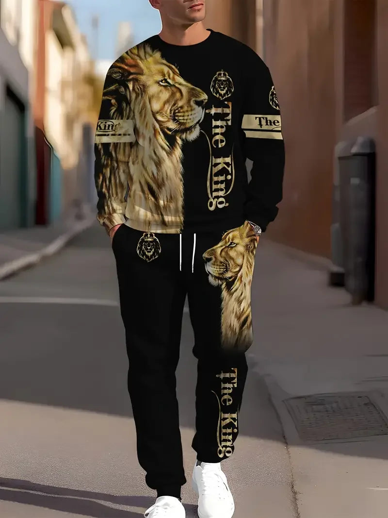 Wolf 3d Printed Tshirt +Pants Suit Male Autumn and Winter Casual tshirt Pullover Men Tracksuit Set Fashion Men's Clothing Suit