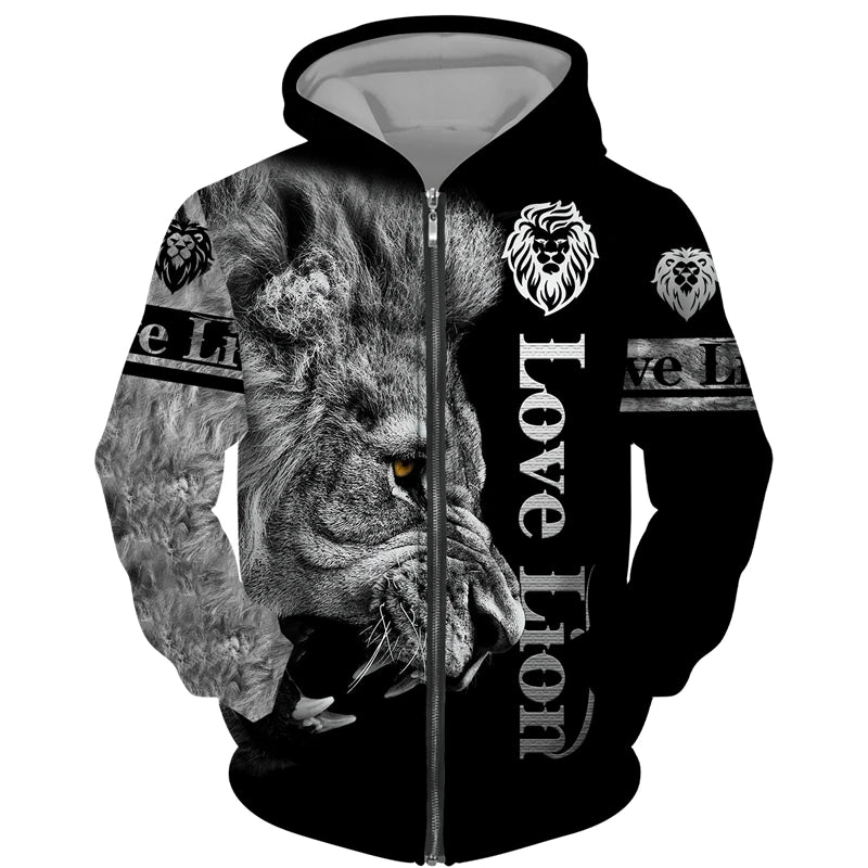 Spring and Autumn Men's Tracksuit 3D The Lion Print Zipper Hoodies Sweatshirts Pants Sets Casual Mens Clothing Women's Tracksuit