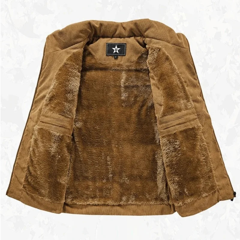 6XL Men's Corduroy Vest Zip Up Fleece Lined Sleeveless Jacket Male Thick Autumn Warm Winter Casual Outside Work Brown Waistcoat