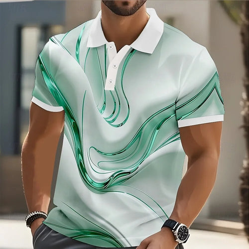 Men's Abstract Geometric Polo Short Sleeve Shirts Lapel Business Casual Athleisure Daily Wear 3D Print Buttons Spring 2026