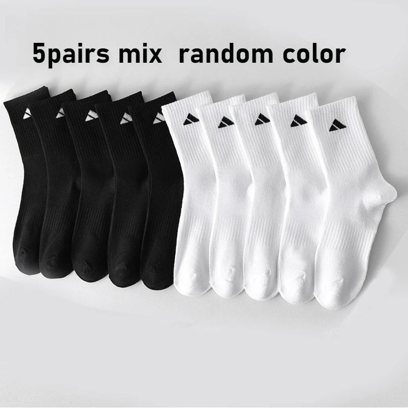 5/10 Pairs of Men's Mid-Calf Socks, Breathable and Sweat-Absorbent, Mixed Colors, Unisex