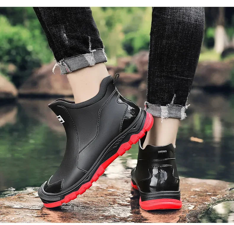 Men's Rain Boots New Outdoor Casual Men's Ankle Hiking Fishing Water Shoes Waterproof Work Boots Anti Slip Men's Shoes