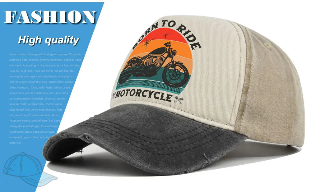 Men Hats Motorcycle Baseball Caps for Men Women Retro Printed Caps Cotton Sponge Truck Caps Men's Washed Old Sun Hat Casquette