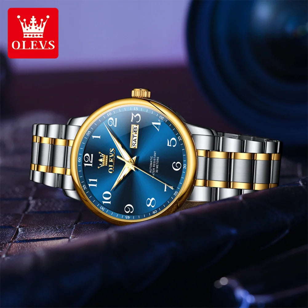 OLEVS 7072 Men Watches Original Business Automatic Mechanical Watches For Man Stainless Steel Waterproof Luminous Day Date Wrist