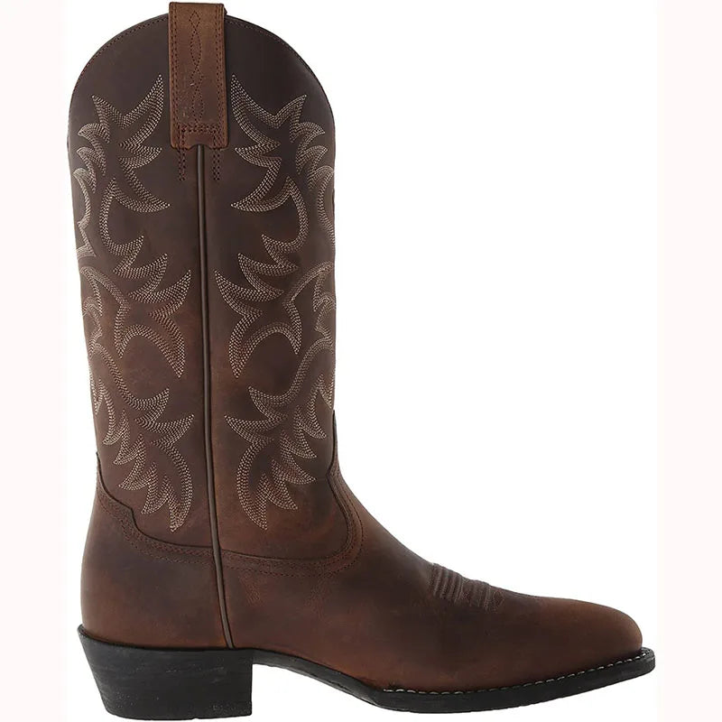 Men Boot 2025 Mid Calf Western Cowboy Motorcycle Boots Male Autumn Outdoor PU Leather Totem Med Heel Fashion Designed Men Boots