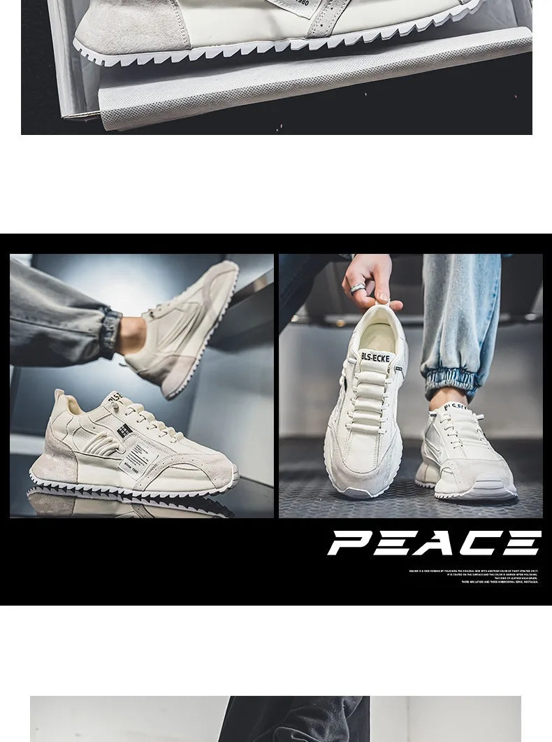Men White Sneakers 2026 Spring Autumn Breathable Non Slip Running Shoes Lightweight Comfortable Fashion Cross Tied Casual Shoes