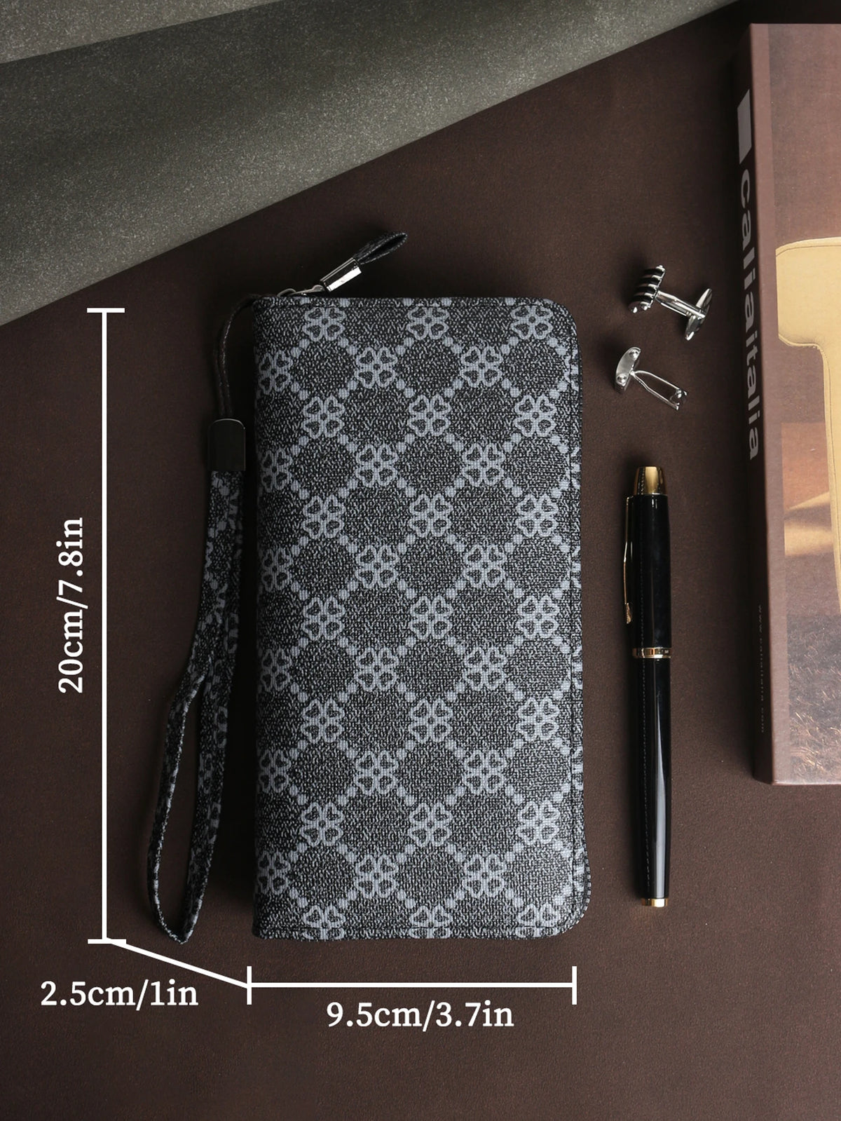 Men's Long Wallet - Premium PU Leather with Detachable Wrist Strap, Business Metal Hardware Organizer
