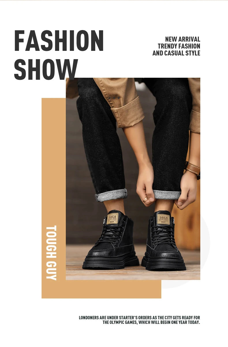 Men's high top boots new casual fashion comfort casual boots wear-resistant height increasing versatile high top workwear boots
