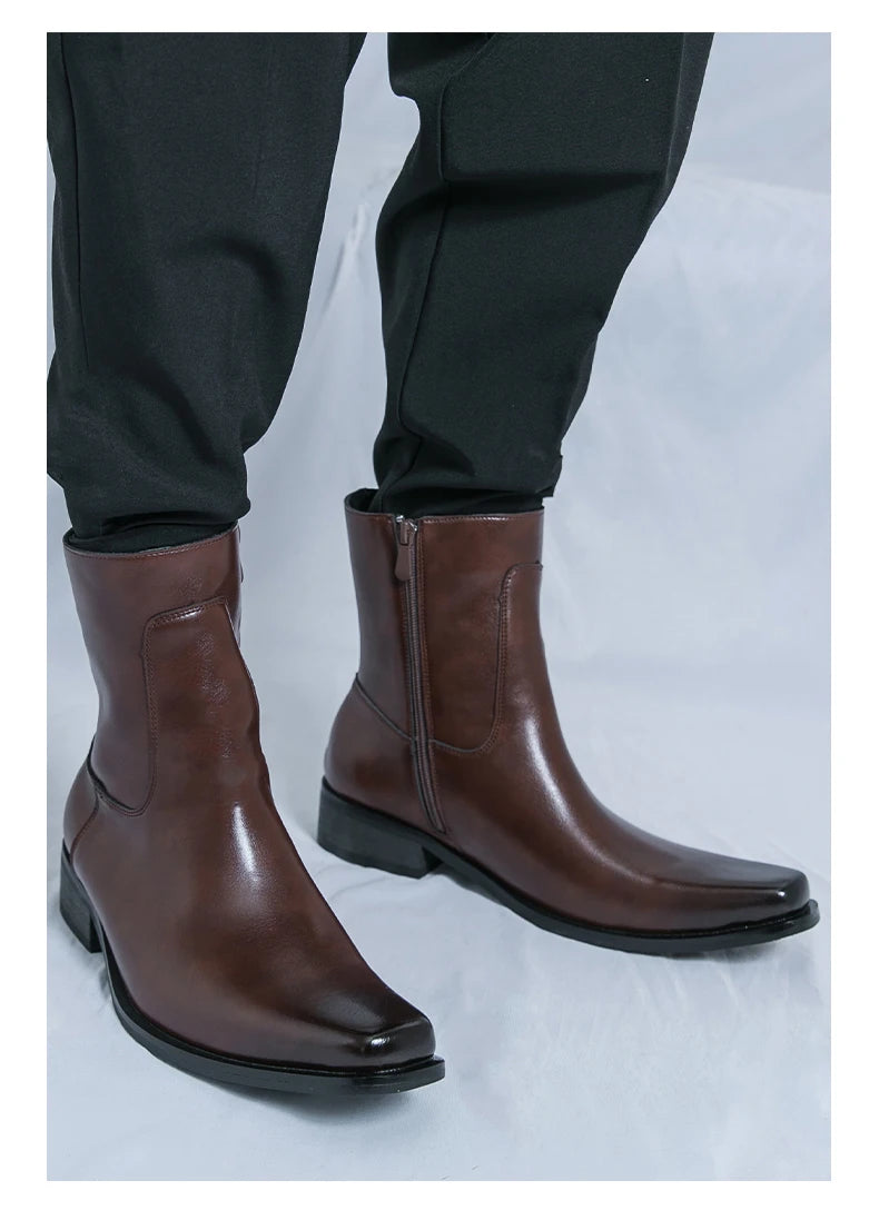 Men Boots Business Chelsea Boots Black Brown Side Zippers Men Casual Comfortable Fashionable Knight Shoes Zapatos Para Hombre