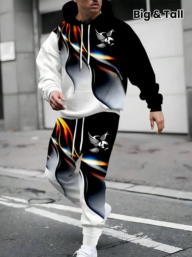 Men's 3D Eagle Print Tracksuit Outfits Street Fashion Hoodies Pants 2-Piece Set Autumn/Winter Casual Sweatshirt Sweatpants Suits